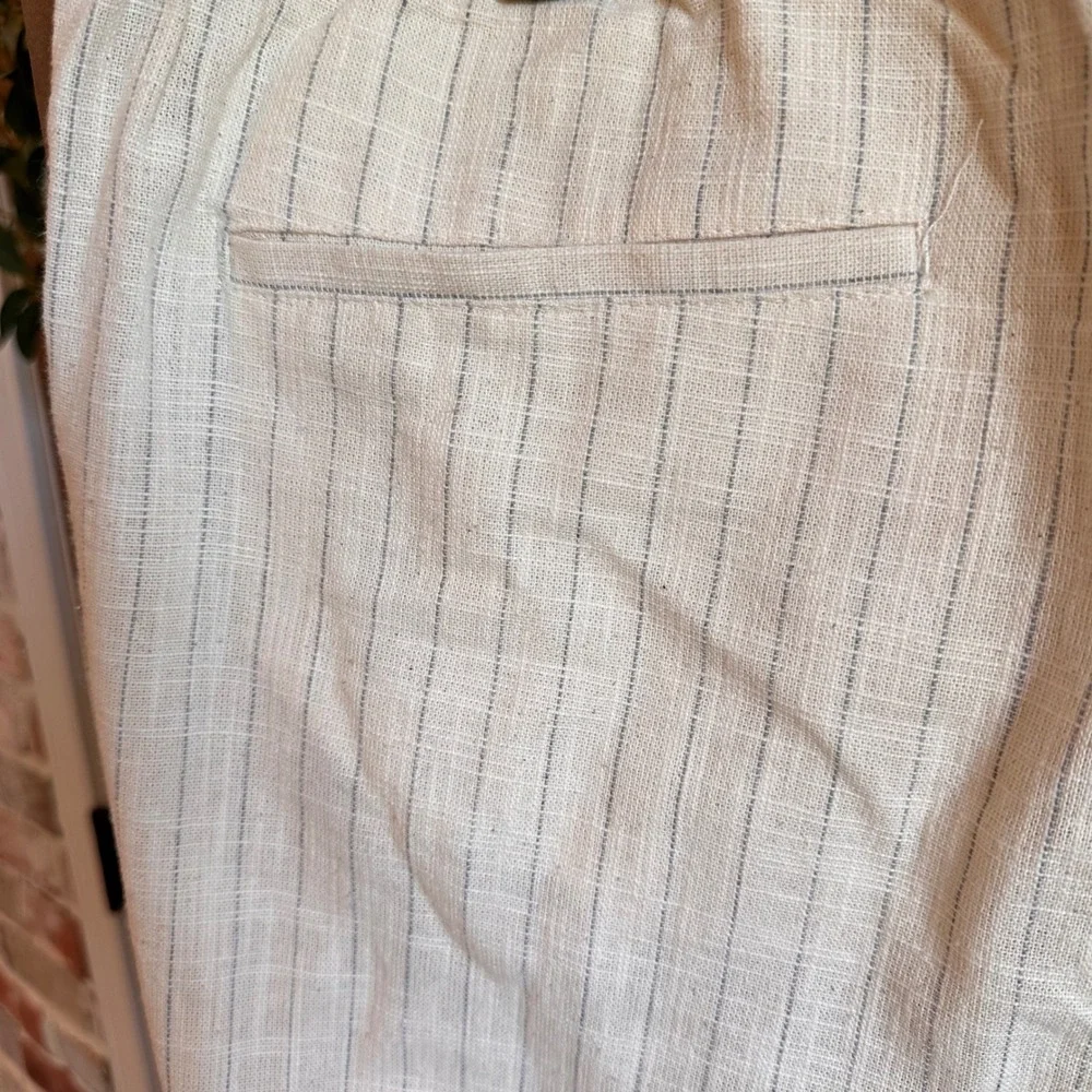 Zara Striped Drawstring Pants Womens XL 34x28 Cream Cotton Blend Straight Leg